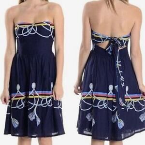 Anthropologie Wakana Koike Roped In Strapless Dress Navy Blue Nautical Sz 4
